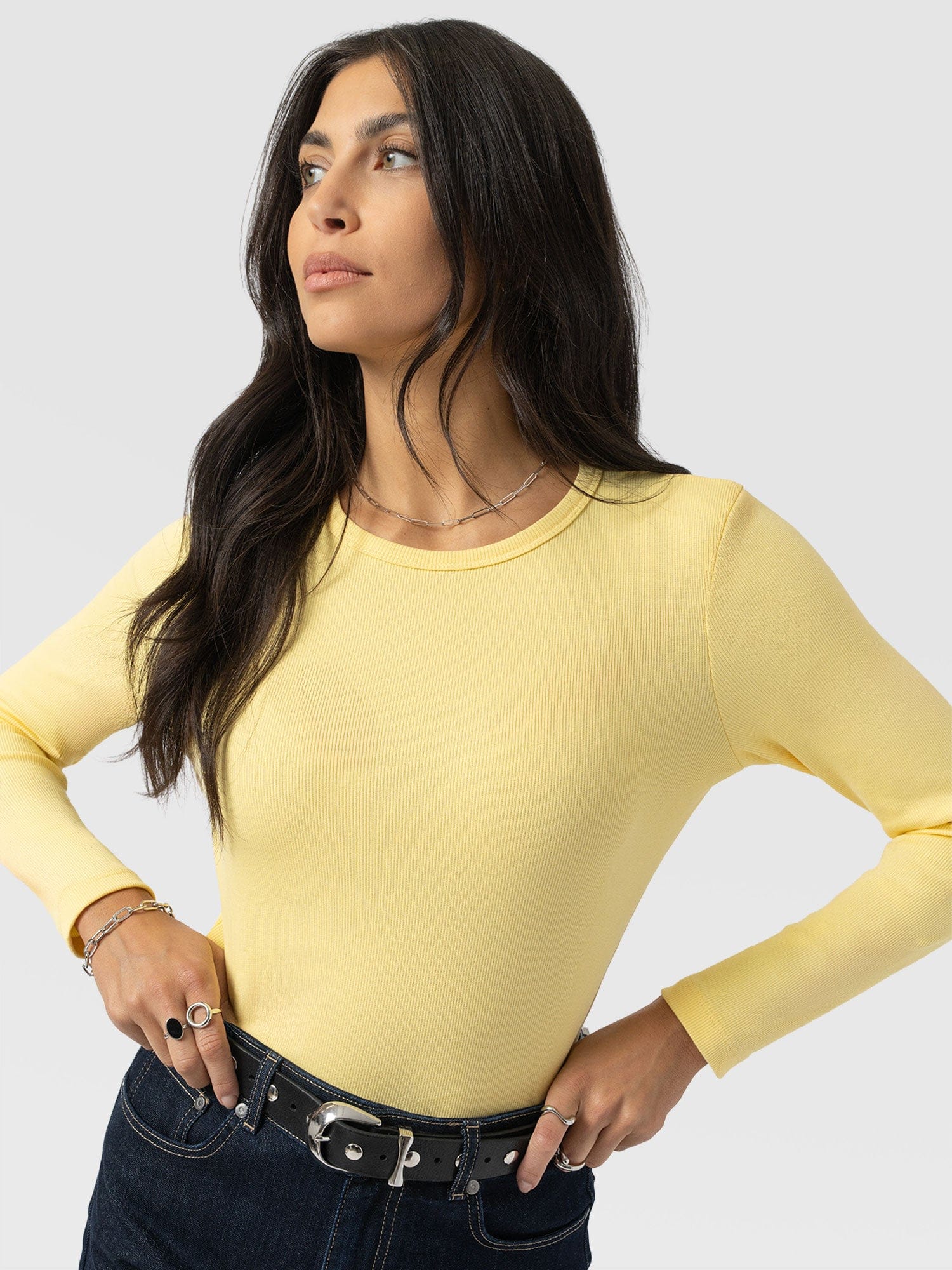 Ribbed Long Sleeve Tee - Pale Yellow - Women's T-shirts | Saint + Sofia® EU